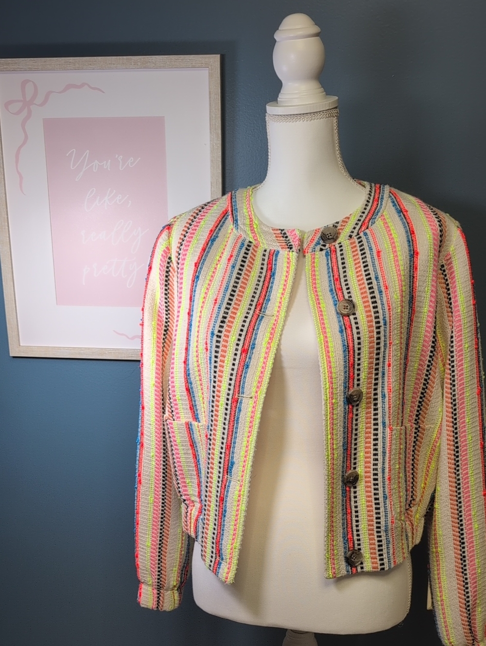 Boden Multicolor Striped Knit Blazer with Neon Accents